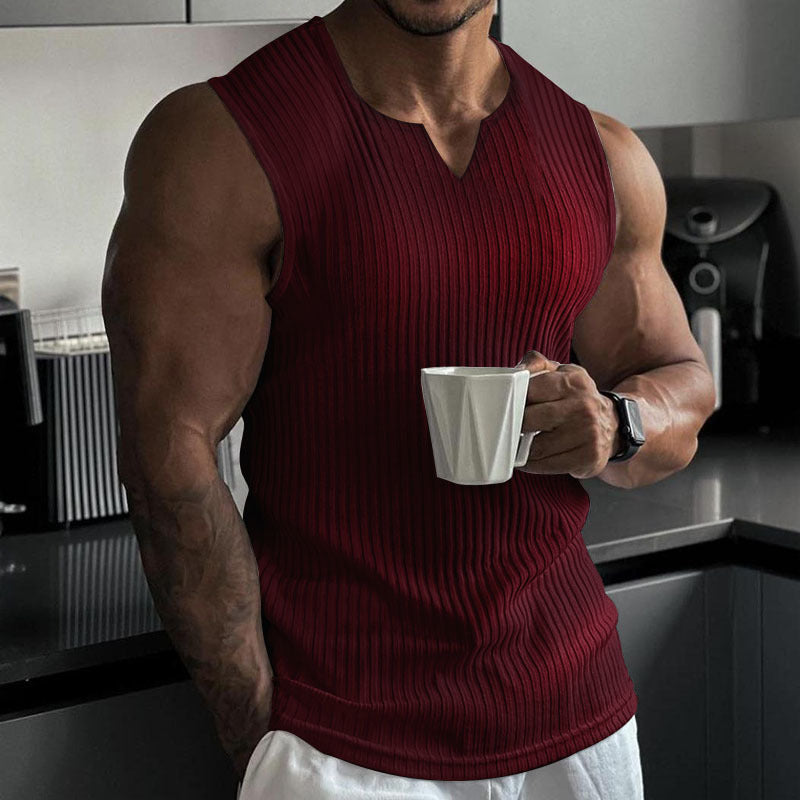 Men's Fashion Casual Knitted Vertical Stripes Sports Fitness I-shaped Vest